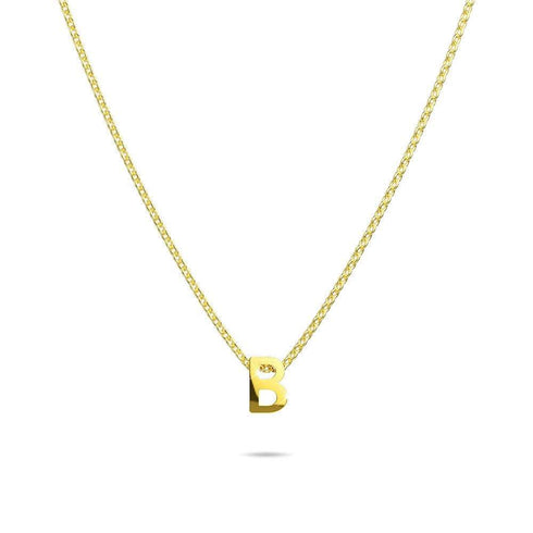Initials Brick Alphabet Letter Necklace Gold Layered Steel Jewellery
